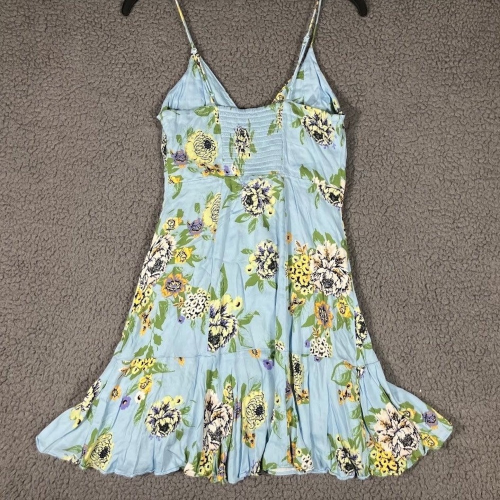 Free People Blue Floral Ruched Mini Dress Smocked Back XS - Picture 3 of 10